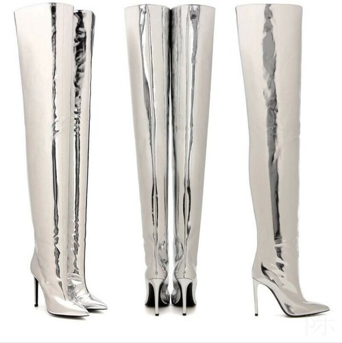 over knee silver boots